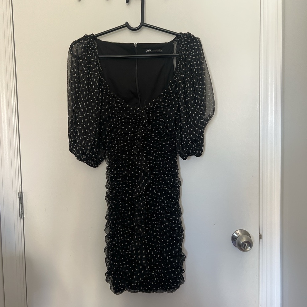 Zara Black and White Polka Dot Mini Dress